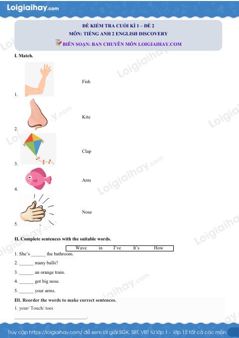 Đề thi học kì 1 Tiếng Anh 2 English Discover - Đề số 2